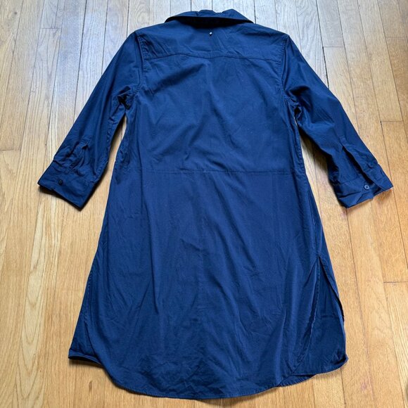 Cuyana Size S Navy Blue Poplin 3/4 Sleeves Collared Tunic Mini Shirt Dress - Picture 14 of 16